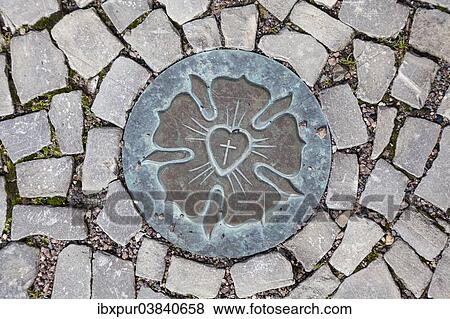 Stock Photo - "Luther Rose in the pavement, Eisleben, Saxony-Anhalt, Germany, Europe". Fotosearch