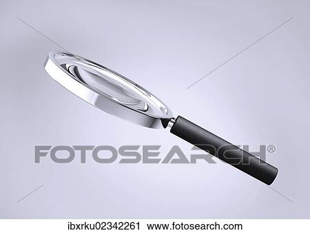 Stock Image - "Magnifying glass, 3D rendering, illustration". Fotosearch
