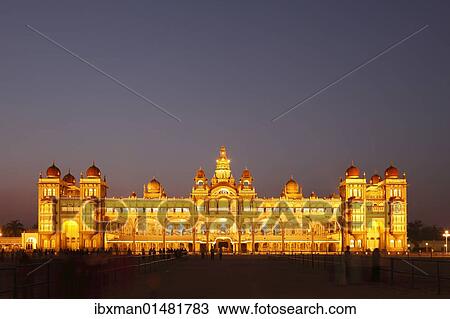Stock Image - "Maharaja Palace, Mysore Palace, illumination at night, Mysore, Karnataka, South India, India, South Asia, Asia". Fotosearch