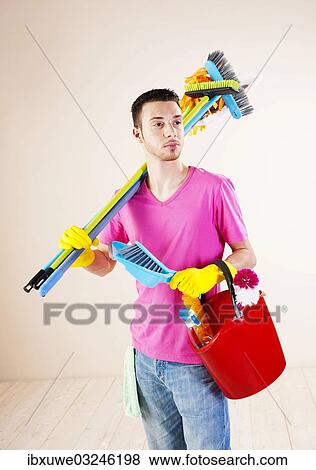 "Man with cleaning supplies, Mannheim, Baden-Wurttemberg, Germany, Europe" View Large Photo Image Stock Photo - "Man with cleaning supplies, Mannheim, Baden-Wurttemberg, Germany, Europe". Fotosearch