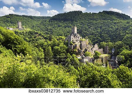 Stock Photography - "Manderscheid's two castles, Oberburg and Niederburg, Manderscheid, Bernkastel-Wittlich, Rhineland-Palatinate, Germany, Europe". Fotosearch