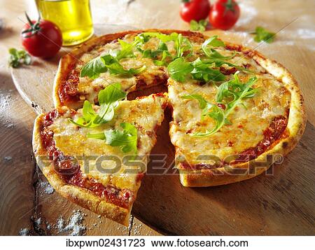 Margherita Pizza With Rocket Salat Stock Image Ibxpwn Fotosearch