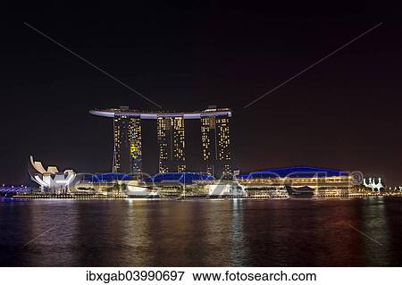 "Marina Bay Sands Hotel and Science Museum, at night, Singapore, Asia" View Large Photo Image Stock Photo - "Marina Bay Sands Hotel and Science Museum, at night, Singapore, Asia". Fotosearch