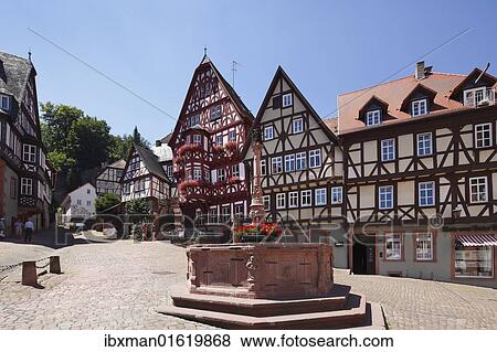 Stock Photo - "Market square with Marktbrunnen fountain and winehouse, Miltenberg, Mainfranken, Lower Franconia, Franconia, Bavaria, Germany, Europe". Fotosearch