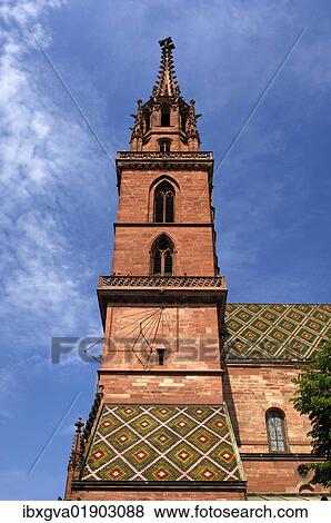 "Martinsturm tower of Basel Cathedral with a sundial, Basel, Switzerland, Europe" View Large Photo Image Stock Photo - "Martinsturm tower of Basel Cathedral with a sundial, Basel, Switzerland, Europe". Fotosearch