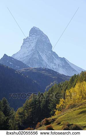 Stock Photograph - "Matterhorn in an autumnal area, Zermatt, Valais, Switzerland, Europe". Fotosearch