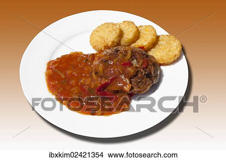 Meatloaf with Zingara sauce and hash browns View Large Photo Image Picture - Meatloaf with Zingara sauce and hash browns. Fotosearch