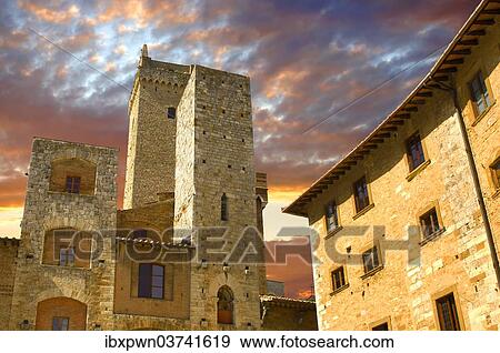 "Medieval dynasty towers around Piazza della Cisterna, San Gimignano, Tuscany, Italy, Europe" View Large Photo Image Stock Photo - "Medieval dynasty towers around Piazza della Cisterna, San Gimignano, Tuscany, Italy, Europe". Fotosearch