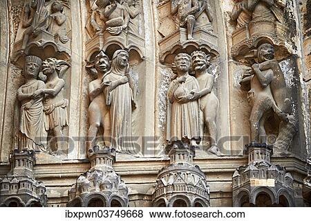 Stock Photo - "Medieval Gothic sculptures of the south portal of the Cathedral of Chartres depicting the Last Judgement, UNESCO World Heritage Site, Chartres, France, Europe". Fotosearch