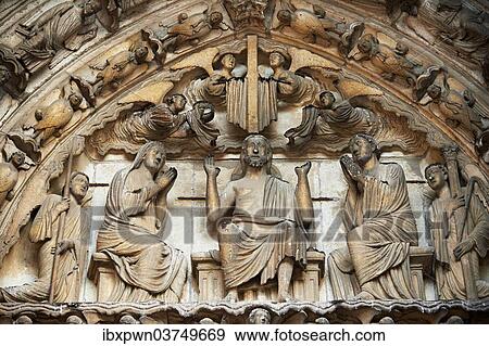 "Medieval Gothic sculptures of the south portal Tympanum depicting Christ and the Last Judgement, Cathedral of Chartres, UNESCO World Heritage Site, France, Europe" View Large Photo Image Stock Photo - "Medieval Gothic sculptures of the south portal Tympanum depicting Christ and the Last Judgement, Cathedral of Chartres, UNESCO World Heritage Site, France, Europe". Fotosearch