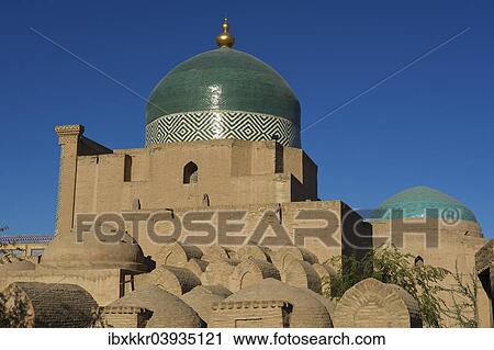 Stock Image - "Memorial, Pahlavan Mahmud mausoleum, Itchan Kala, Khiva, Uzbekistan, Asia". Fotosearch