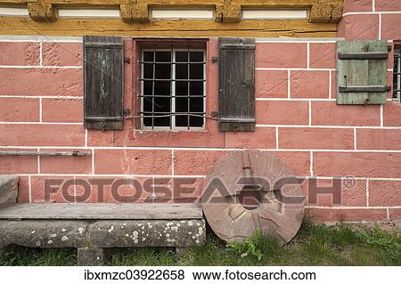 "Millstone leaning against an old flour mill, Frankisches Freilandmuseum Bad Windsheim open-air museum, Bad Windsheim, Middle Franconia, Franconia, Bavaria, Germany, Europe" View Large Photo Image Stock Photo - "Millstone leaning against an old flour mill, Frankisches Freilandmuseum Bad Windsheim open-air museum, Bad Windsheim, Middle Franconia, Franconia, Bavaria, Germany, Europe". Fotosearch