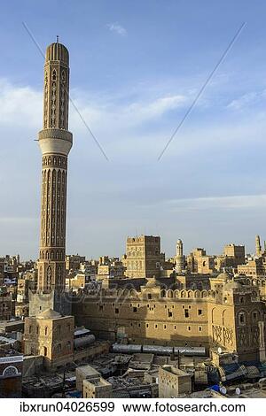 "Minaret in the old city of Sana'a, UNESCO World Heritage Site, Sana'a, Yemen, Asia" View Large Photo Image Stock Photo - "Minaret in the old city of Sana'a, UNESCO World Heritage Site, Sana'a, Yemen, Asia". Fotosearch