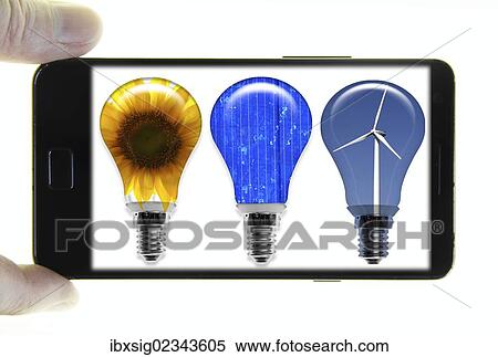 "Mobile phone with a photo of light bulbs, symbolic image for renewable energy" View Large Photo Image Stock Photography - "Mobile phone with a photo of light bulbs, symbolic image for renewable energy". Fotosearch