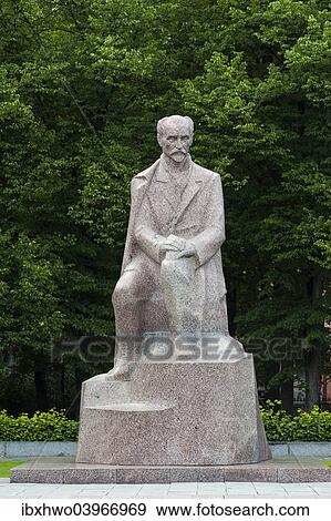 Stock Photo - "Monument to Janis Rainis, 1865-1929, Latvian National poet and writer, granite, Esplanade Park, Centrs neighbourhood, Riga, Riga pilseta, Latvia, Europe". Fotosearch