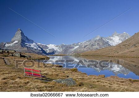 Stock Photo - "Morning mood at Lake Stellisee looking towards the Matterhorn, Zermatt, Valais, Swiss Alps, Switzerland, Europe, PublicGround, Europe". Fotosearch