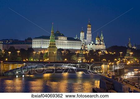 "Moscow Kremlin with cathedrals and palace and Bolshoy Kamenny Bridge on Moskva River at night, Moscow, Russia, Europe" View Large Photo Image Stock Image - "Moscow Kremlin with cathedrals and palace and Bolshoy Kamenny Bridge on Moskva River at night, Moscow, Russia, Europe". Fotosearch
