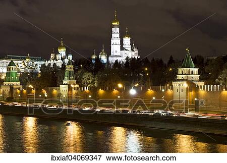"Moscow Kremlin with cathedrals on Moskva River at night, Moscow, Russia, Europe" View Large Photo Image Stock Photo - "Moscow Kremlin with cathedrals on Moskva River at night, Moscow, Russia, Europe". Fotosearch