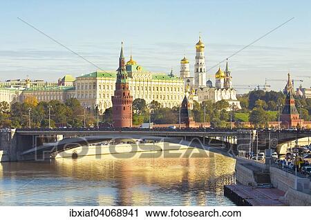 "Moscow Kremlin with palace and cathedrals and stone bridge across the Moskva River, Moscow, Russia, Europe" View Large Photo Image Stock Image - "Moscow Kremlin with palace and cathedrals and stone bridge across the Moskva River, Moscow, Russia, Europe". Fotosearch
