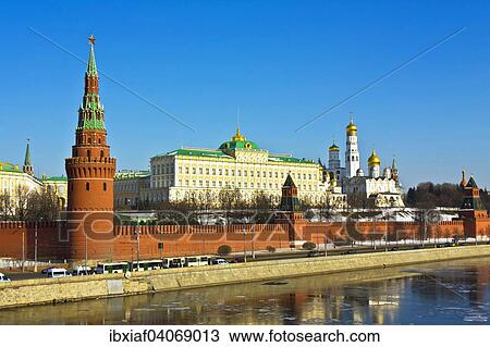 "Moscow Kremlin with palace and cathedrals on bank of Moskva River with reflections, Moscow, Russia, Europe" View Large Photo Image Stock Image - "Moscow Kremlin with palace and cathedrals on bank of Moskva River with reflections, Moscow, Russia, Europe". Fotosearch