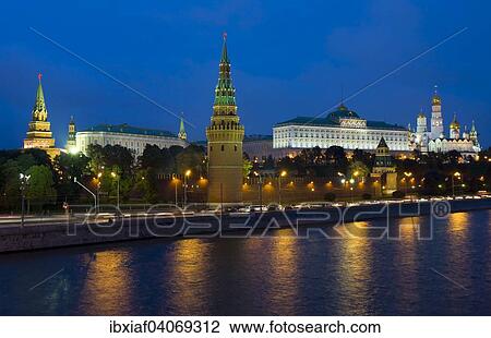 "Moscow Kremlin with palace and cathedrals on Moskva River at night, Moscow, Russia, Europe" View Large Photo Image Stock Image - "Moscow Kremlin with palace and cathedrals on Moskva River at night, Moscow, Russia, Europe". Fotosearch
