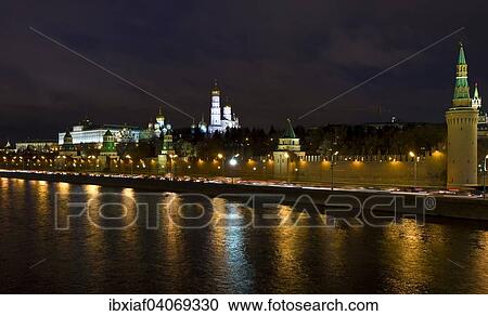 "Moscow Kremlin with palace and cathedrals on Moskva River at night, Moscow, Russia, Europe" View Large Photo Image Stock Image - "Moscow Kremlin with palace and cathedrals on Moskva River at night, Moscow, Russia, Europe". Fotosearch