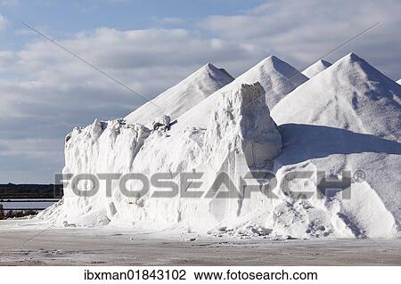 Stock Image - "Mound of salt at a salt evaporation pond, Salines de Levante, Majorca, Balearic Islands, Spain, Europe". Fotosearch