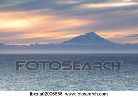 Stock Photograph - "Mount Redoubt stratovolcano, Aleutian Range, Cook Inlet, Alaska, USA". Fotosearch