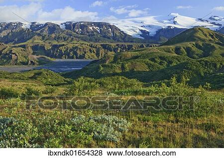 Stock Photo - "Mountain landscape, Eyjafjallajoekull glacier, Borsmoerk, Iceland, Europe". Fotosearch