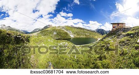 Picture - "Mountain landscape with a lake, Pfitscher Joch ridge, South Tyrol province, Trentino-Alto Adige, Italy, Europe". Fotosearch