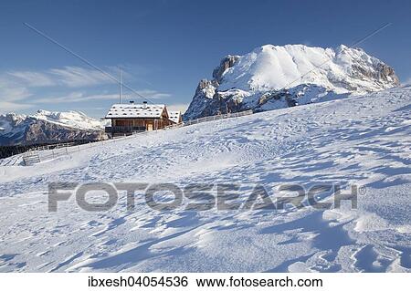 "Mountain pasture in front of Plattkofel in winter, Saltria, Province of South Tyrol, Italy, Europe" View Large Photo Image Stock Photograph - "Mountain pasture in front of Plattkofel in winter, Saltria, Province of South Tyrol, Italy, Europe". Fotosearch