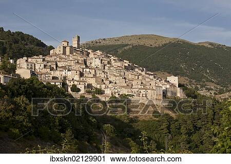 Stock Image - "Mountain village of Castel del Monte, L'Aquila, Italy, Europe". Fotosearch