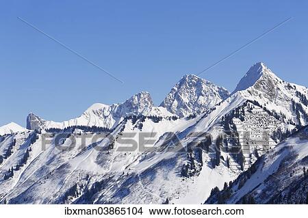 Picture - "Mountains Grashorn, Zitterklapfen and Zafernhorn, Damuls, Lechquellen Mountains, Vorarlberg, Austria, Europe". Fotosearch
