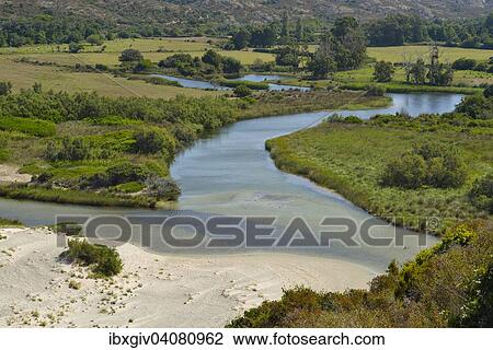 Stock Image - "Mouth of the river Ostriconi in Calvi, Corse-du-Sud, Corsica, France, Europe". Fotosearch