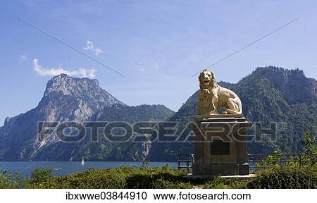"Mt. Traunstein, Emperor Franz Josef Lion Monument, lake Traunsee, Traunkirchen, Salzkammergut, Upper Austria, Austria, Europe" View Large Photo Image Stock Image - "Mt. Traunstein, Emperor Franz Josef Lion Monument, lake Traunsee, Traunkirchen, Salzkammergut, Upper Austria, Austria, Europe". Fotosearch
