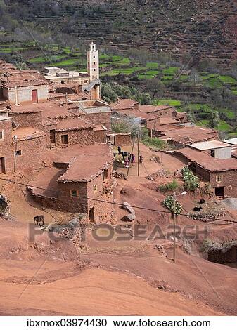 "Mud-brick village of Anammer, Ourika Valley, Atlas Mountains, Marrakech-Tensift-Al Haouz, Morocco, Africa" View Large Photo Image Stock Image - "Mud-brick village of Anammer, Ourika Valley, Atlas Mountains, Marrakech-Tensift-Al Haouz, Morocco, Africa". Fotosearch