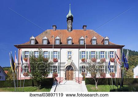Stock Photo - "Munstertal town hall, Black Forest, Baden-Wurttemberg, Germany, Europe". Fotosearch