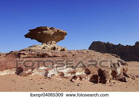 Stock Photo - "Mushroom-shaped balancing rock, desert, Wadi Rum, Jordan, Asia". Fotosearch