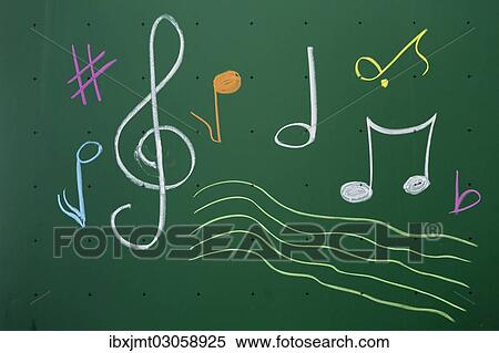 "Music notes written with chalk on a blackboard, Germany, Europe" View Large Photo Image Stock Photography - "Music notes written with chalk on a blackboard, Germany, Europe". Fotosearch