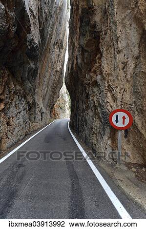 "Narrow canyon on the mountain road to Sa Calobra, Serra de Tramuntana, Majorca, Balearic Islands, Spain, Europe" View Large Photo Image Stock Image - "Narrow canyon on the mountain road to Sa Calobra, Serra de Tramuntana, Majorca, Balearic Islands, Spain, Europe". Fotosearch