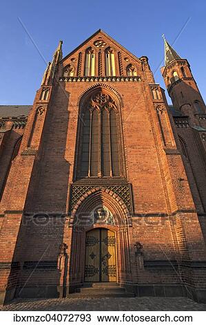 Stock Image - "Neo-Gothic St. Paul's Church, built in 1863-1869, in the evening light, Schwerin, Mecklenburg-Western Pomerania, Germany, Europe". Fotosearch