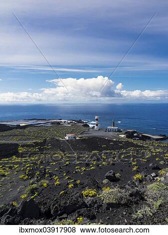 Stock Photo - "New and old lighthouse at Faro de Fuencaliente, Los Quemados, south coast, La Palma, Canary Islands, Spain, Europe". Fotosearch