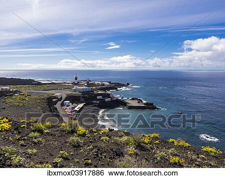 Stock Photograph - "New and old lighthouse at Faro de Fuencaliente, Los Quemados, south coast, La Palma, Canary Islands, Spain, Europe". Fotosearch