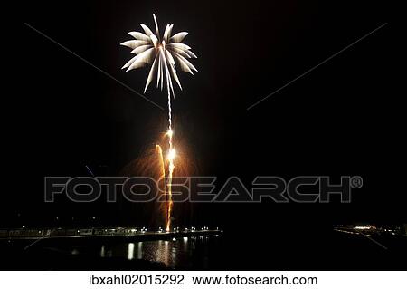 Stock Image - "New Year's Eve fireworks, Helgoland, Schleswig-Holstein, Germany, Europe". Fotosearch