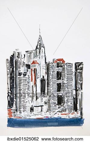 "New York, skyscrapers and Chrysler Building in Manhattan, drawing, artist Gerhard Kraus, Kriftel, Germany, Europe" View Large Photo Image Stock Image - "New York, skyscrapers and Chrysler Building in Manhattan, drawing, artist Gerhard Kraus, Kriftel, Germany, Europe". Fotosearch