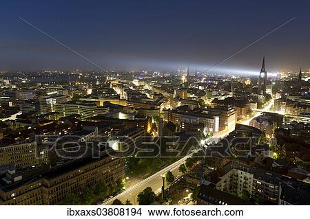 "Night view, views of St. Nikolai, the Inner Alster Lake and the Town Hall, Hamburg, Germany, Europe" View Large Photo Image Picture - "Night view, views of St. Nikolai, the Inner Alster Lake and the Town Hall, Hamburg, Germany, Europe". Fotosearch