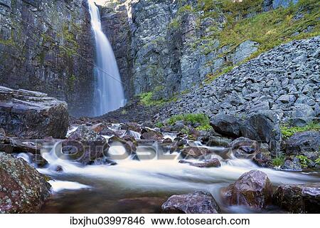Stock Photograph - "Njupeskar, the highest waterfall in Sweden, Fulufjallet National Park, Dalarnas lan, Dalarna County, Sweden, Europe". Fotosearch