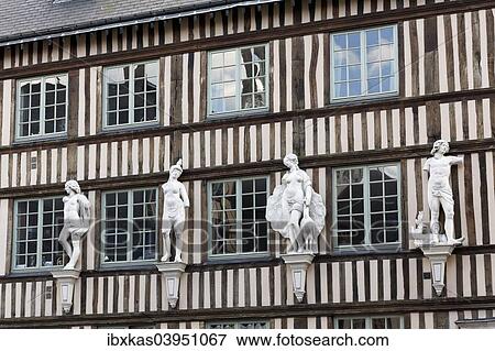 "Norman half-timbered house with decorative figures on the facade, Rouen, Seine-Maritime, Upper Normandy, France, Europe" View Large Photo Image Stock Photo - "Norman half-timbered house with decorative figures on the facade, Rouen, Seine-Maritime, Upper Normandy, France, Europe". Fotosearch