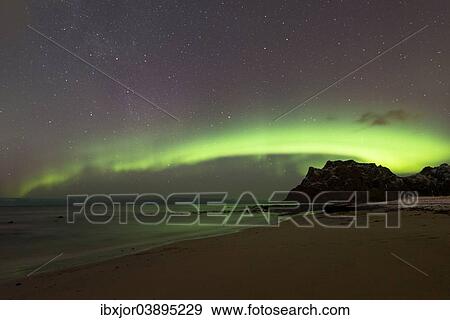 "Northern Lights in Uttakleiv, Vestvagoy, district of Lofoten, Norway, Europe" View Large Photo Image Stock Photo - "Northern Lights in Uttakleiv, Vestvagoy, district of Lofoten, Norway, Europe". Fotosearch