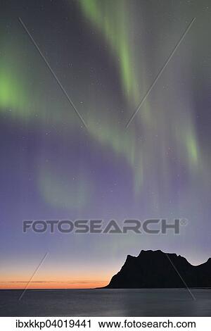 "Northern Lights on Utakleiv Beach, Vestvagoy, Lofoten, Norway, Europe" View Large Photo Image Stock Image - "Northern Lights on Utakleiv Beach, Vestvagoy, Lofoten, Norway, Europe". Fotosearch